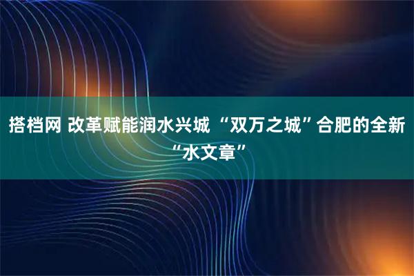 搭档网 改革赋能润水兴城 “双万之城”合肥的全新“水文章”